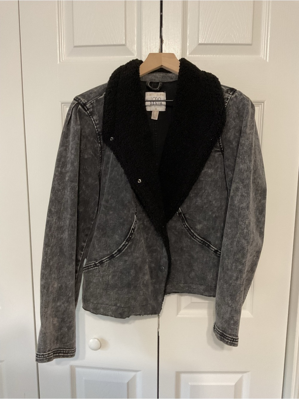 Logo Black Washed faux Sherpa-collar Jean Jacket